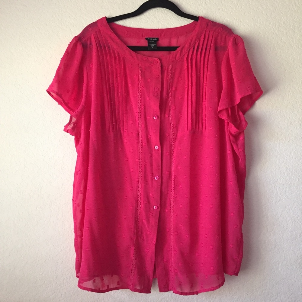 Torrid Pink Embroidered Sheer  Shirt